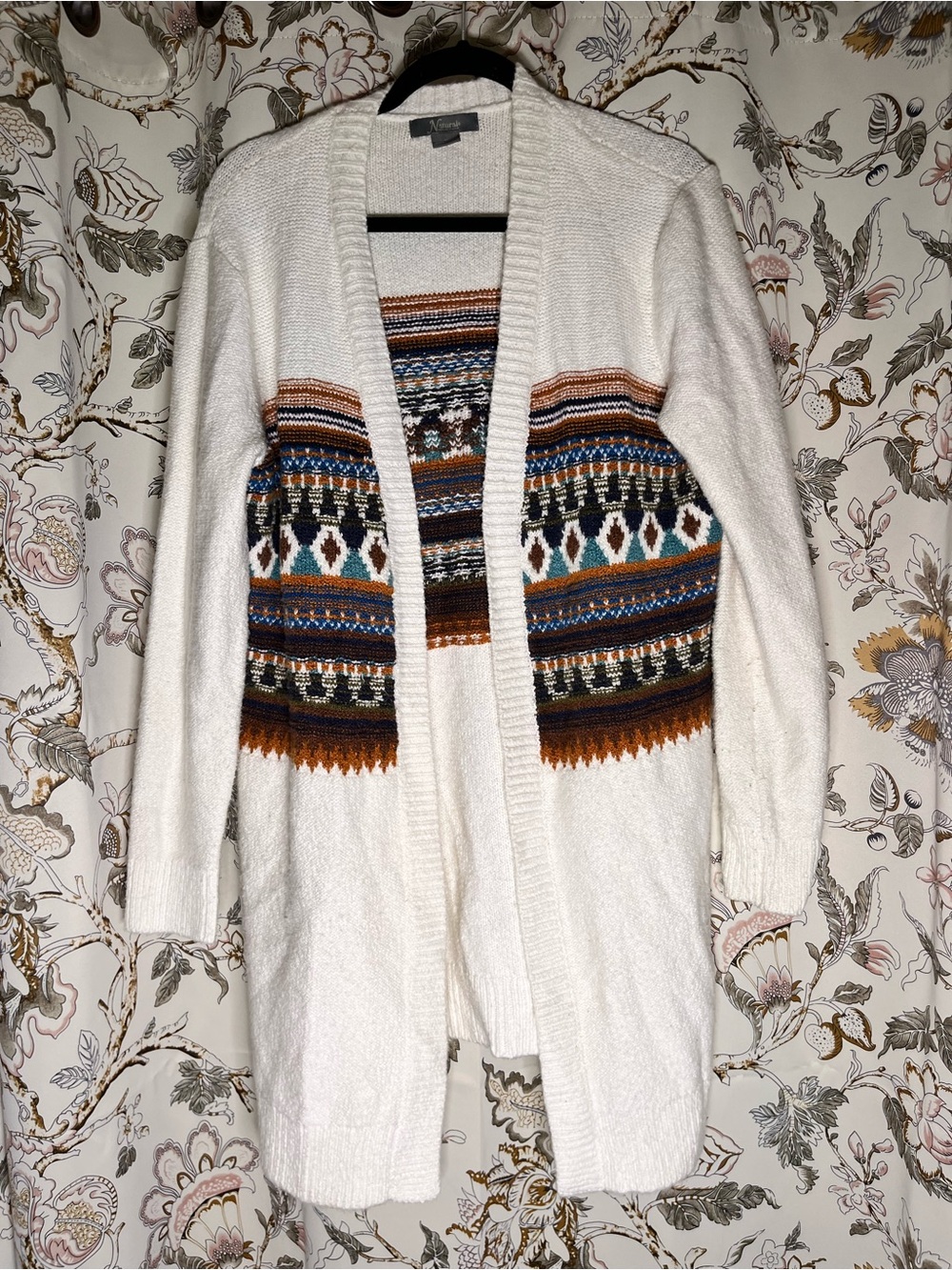 Natural Reflections Cream Cardigan with Multicolor Fair Isle Accent-Medium